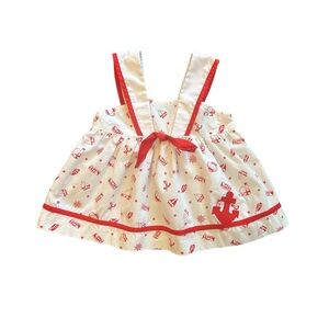 ⭐️Alyssa vintage white and red nautical baby girls dress size 12 months